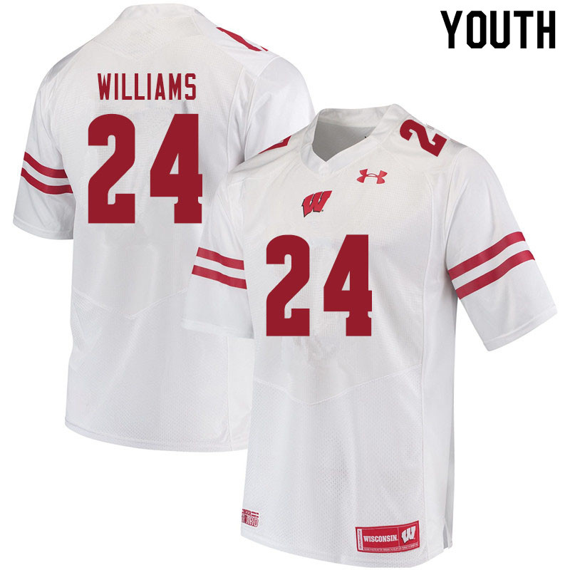 Wisconsin Badgers Youth #24 James Williams NCAA Under Armour Authentic White College Stitched Football Jersey XW40Y46HO